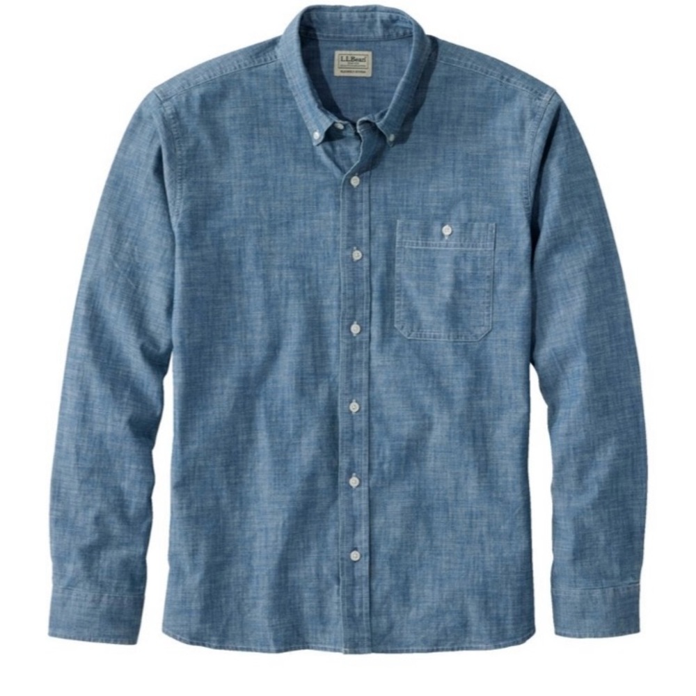 L.L. Bean Men's Comfort Stretch Chambray Shirt Slightly Fitted Untucked Fit Sz M